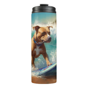 American Staffordshire Beach Surfing Painting  Thermal Tumbler