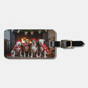 American Staffordshire by the Fireplace Christmas Luggage Tag