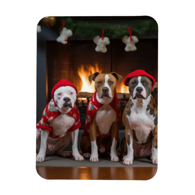 American Staffordshire by the Fireplace Christmas Magnet (Vertical)