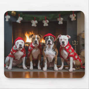American Staffordshire by the Fireplace Christmas Mouse Mat