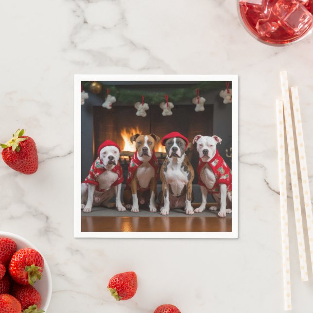 American Staffordshire by the Fireplace Christmas Napkin (Insitu)