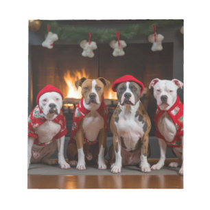 American Staffordshire by the Fireplace Christmas Notepad