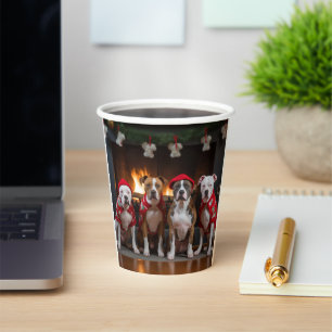 American Staffordshire by the Fireplace Christmas Paper Cups