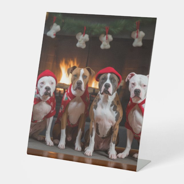 American Staffordshire by the Fireplace Christmas Pedestal Sign (Front)