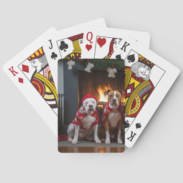 American Staffordshire by the Fireplace Christmas Playing Cards (Back)