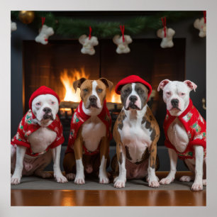 American Staffordshire by the Fireplace Christmas Poster