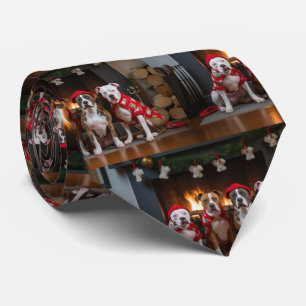 American Staffordshire by the Fireplace Christmas Tie