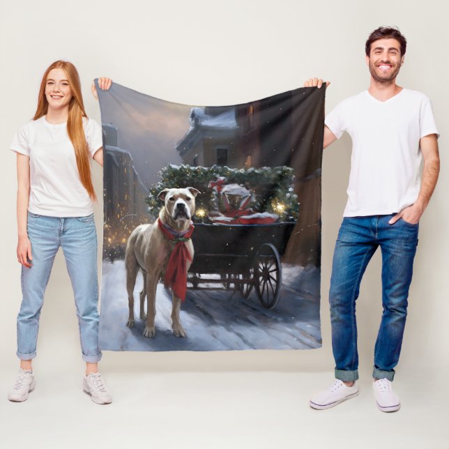 American Staffordshire Christmas Festive Season Fleece Blanket (In Situ)