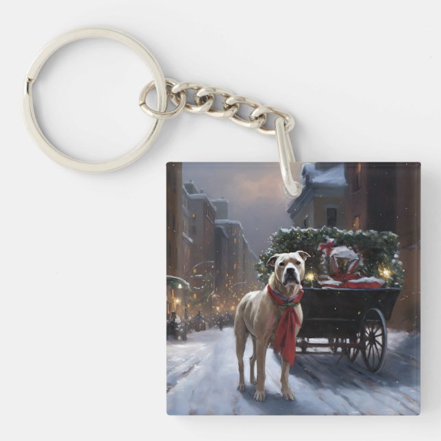 American Staffordshire Christmas Festive Season Key Ring (Front)