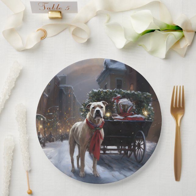 American Staffordshire Christmas Festive Season Paper Plate (Wedding)