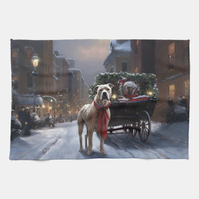 American Staffordshire Christmas Festive Season Tea Towel (Horizontal)