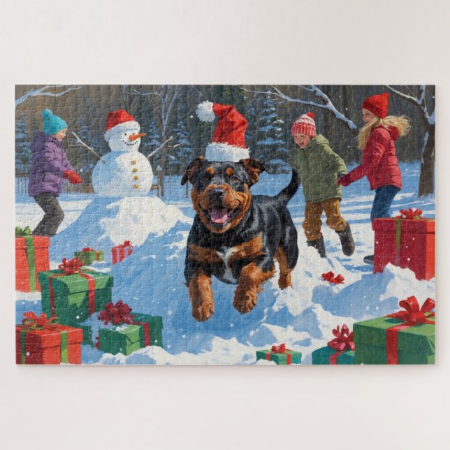 American Staffordshire Christmas Festive Snow  Jigsaw Puzzle (Horizontal)