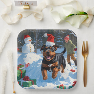American Staffordshire Christmas Festive Snow Paper Plate