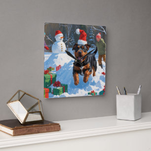 American Staffordshire Christmas Festive Snow  Square Wall Clock