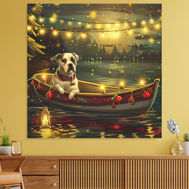 American Staffordshire Christmas Festive Voyage Canvas Print (Insitu(LivingRoom))