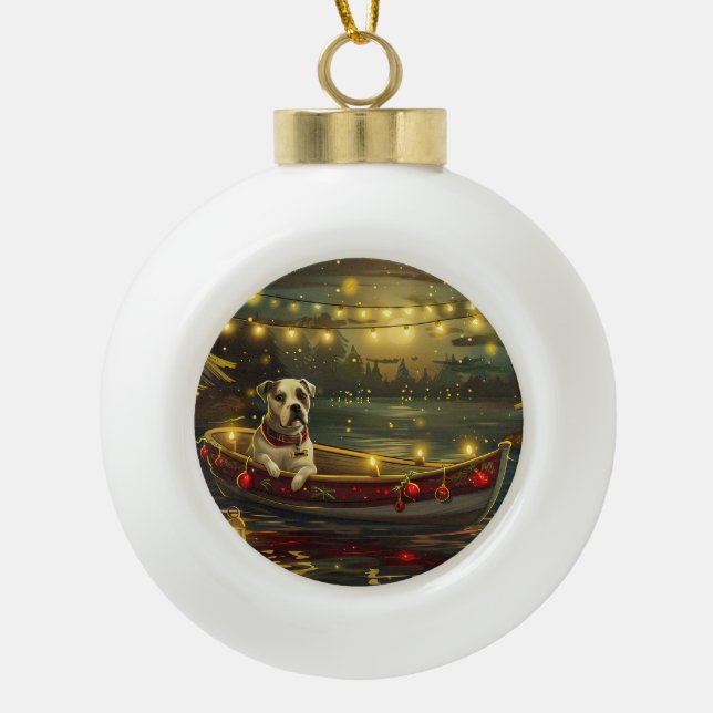 American Staffordshire Christmas Festive Voyage Ceramic Ball Christmas Ornament (Front)