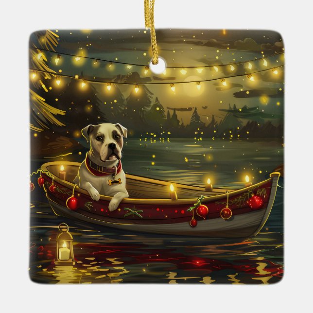 American Staffordshire Christmas Festive Voyage Ceramic Ornament (Front)