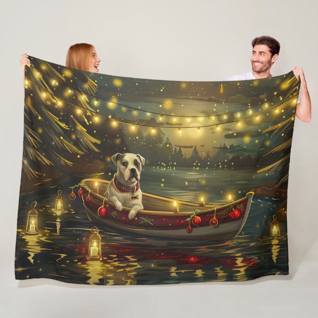 American Staffordshire Christmas Festive Voyage Fleece Blanket (In Situ)