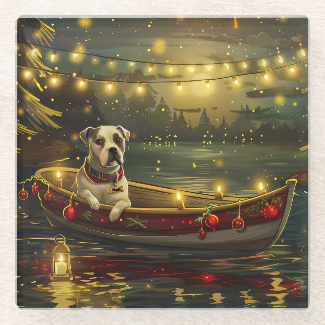 American Staffordshire Christmas Festive Voyage Glass Coaster (Front)
