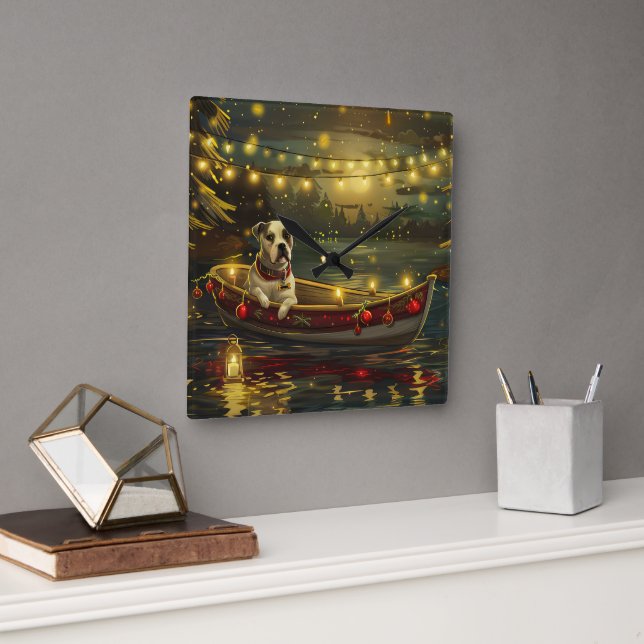 American Staffordshire Christmas Festive Voyage Square Wall Clock (Office)