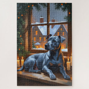 American Staffordshire Christmas Lights Holiday Jigsaw Puzzle
