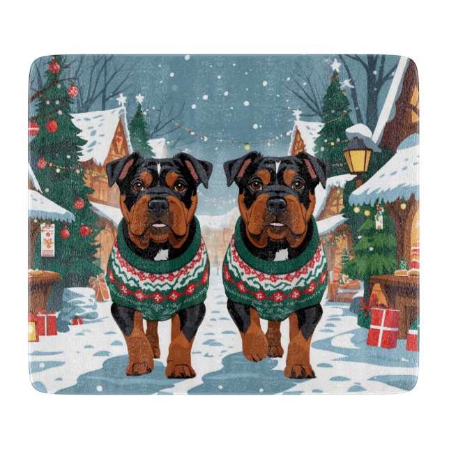American Staffordshire Christmas Snow Holiday  Cutting Board (Front)