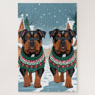 American Staffordshire Christmas Snow Holiday  Jigsaw Puzzle