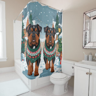 American Staffordshire Christmas Snow Holiday  Shower Curtain