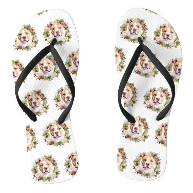 American Staffordshire Christmas Wreath Festive Flip Flops (Footbed)