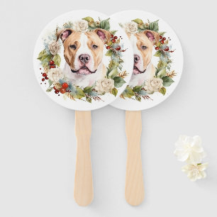 American Staffordshire Christmas Wreath Festive Hand Fan