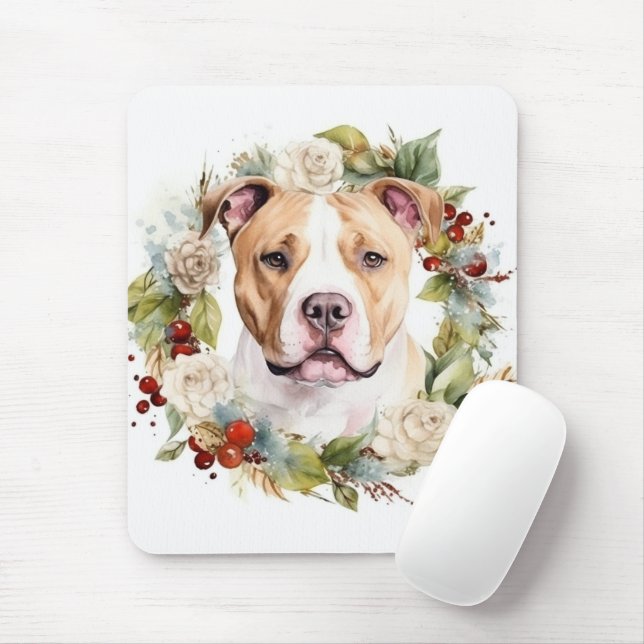 American Staffordshire Christmas Wreath Festive Mouse Mat (With Mouse)
