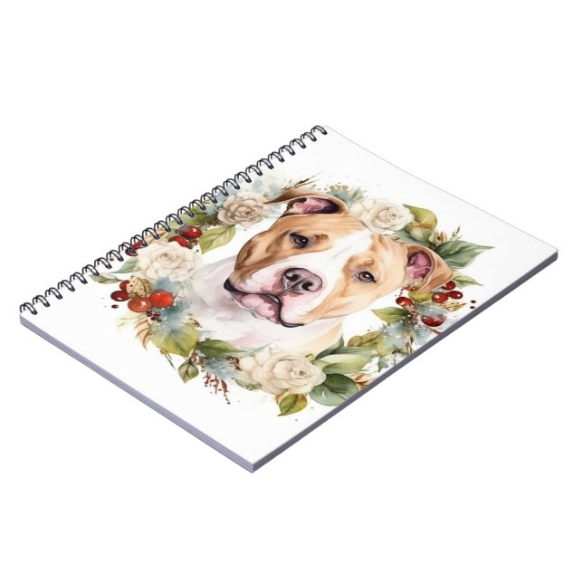 American Staffordshire Christmas Wreath Festive Notebook (Left Side)
