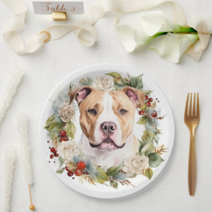 American Staffordshire Christmas Wreath Festive Paper Plate