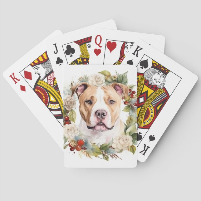 American Staffordshire Christmas Wreath Festive Playing Cards (Back)