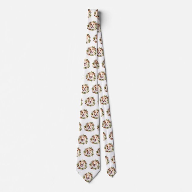 American Staffordshire Christmas Wreath Festive Tie (Front)