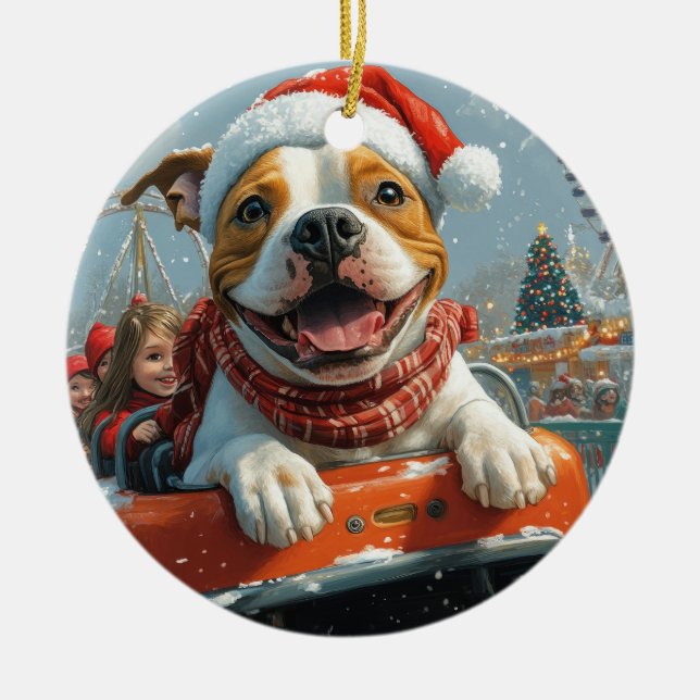 American Staffordshire Dog Christmas Ceramic Tree Decoration (Front)
