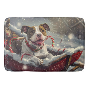 American Staffordshire Dog Christmas Festive  Bath Mat