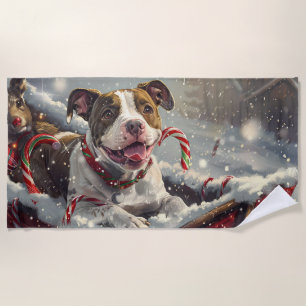 American Staffordshire Dog Christmas Festive  Beach Towel