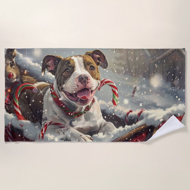 American Staffordshire Dog Christmas Festive  Beach Towel (Front)