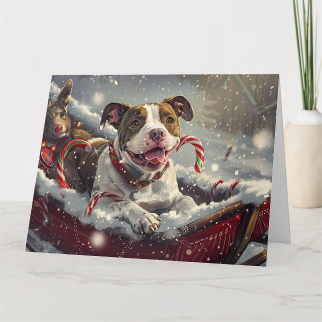 American Staffordshire Dog Christmas Festive  Card (Front)