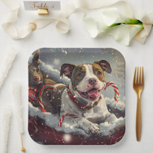 American Staffordshire Dog Christmas Festive  Paper Plate