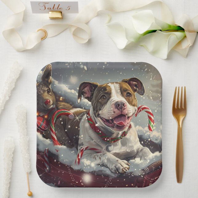 American Staffordshire Dog Christmas Festive  Paper Plate (Wedding)