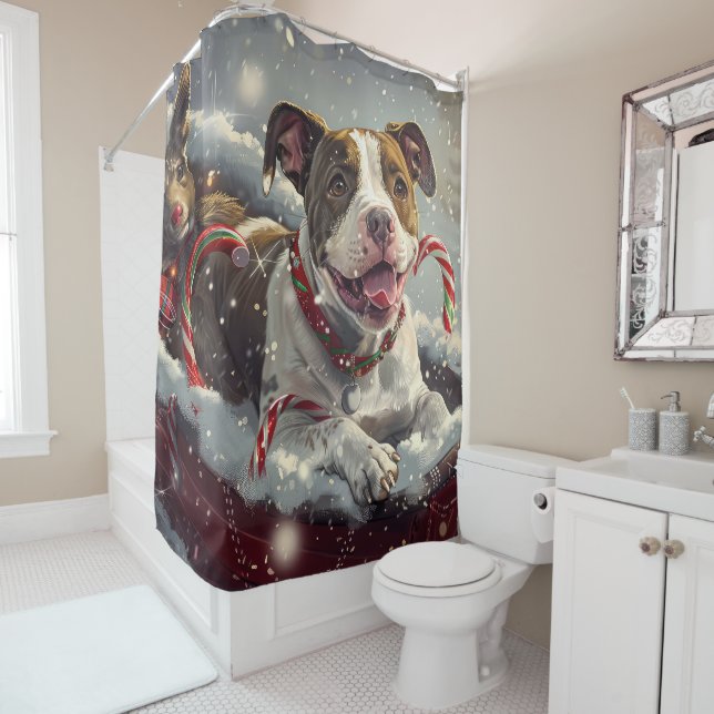 American Staffordshire Dog Christmas Festive  Shower Curtain (In Situ)