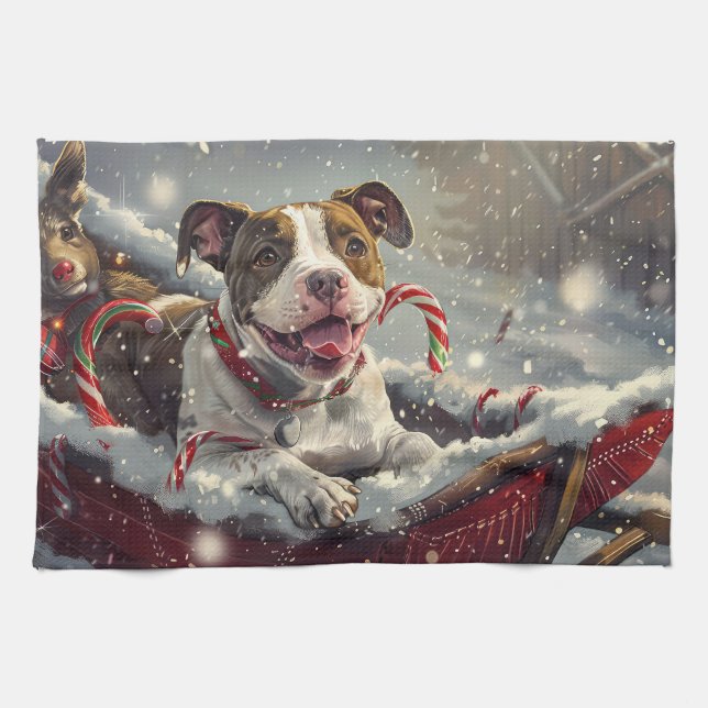 American Staffordshire Dog Christmas Festive  Tea Towel (Horizontal)