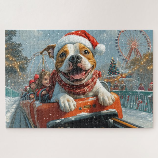 American Staffordshire Dog Christmas Jigsaw Puzzle (Horizontal)