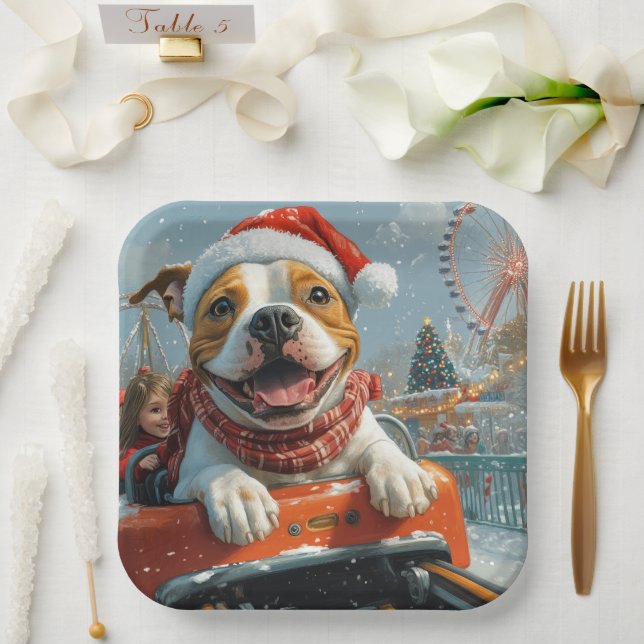 American Staffordshire Dog Christmas Paper Plate (Wedding)