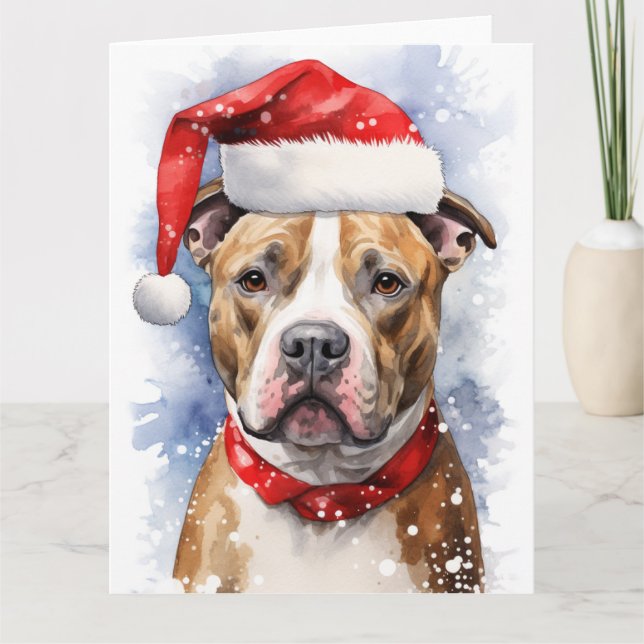 American Staffordshire Dog Christmas Santa Paws Card (Front)