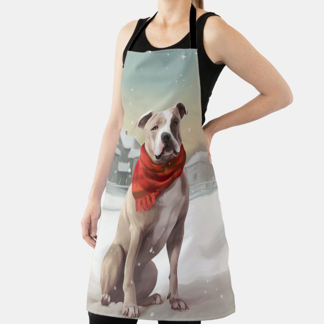 American Staffordshire Dog in Snow Christmas  Apron (Insitu)