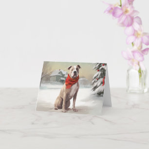 American Staffordshire Dog in Snow Christmas  Card
