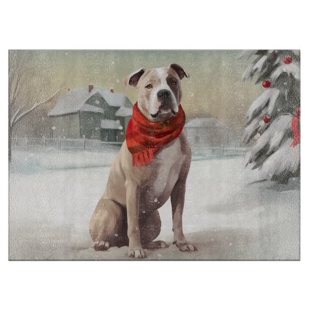 American Staffordshire Dog in Snow Christmas  Cutting Board (Front)